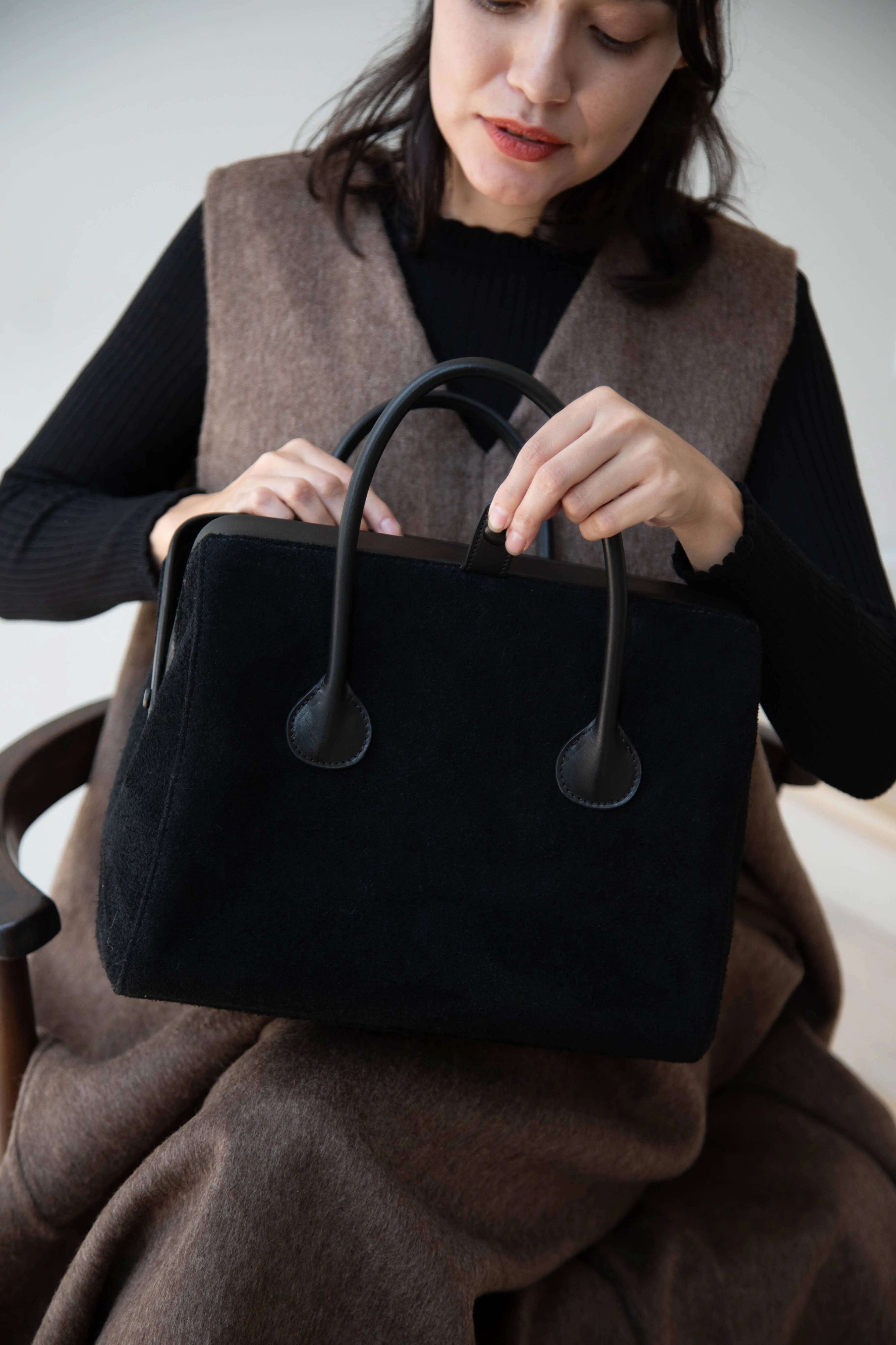The Backward Vendor | Tanker Carrier Bag in Black Suede