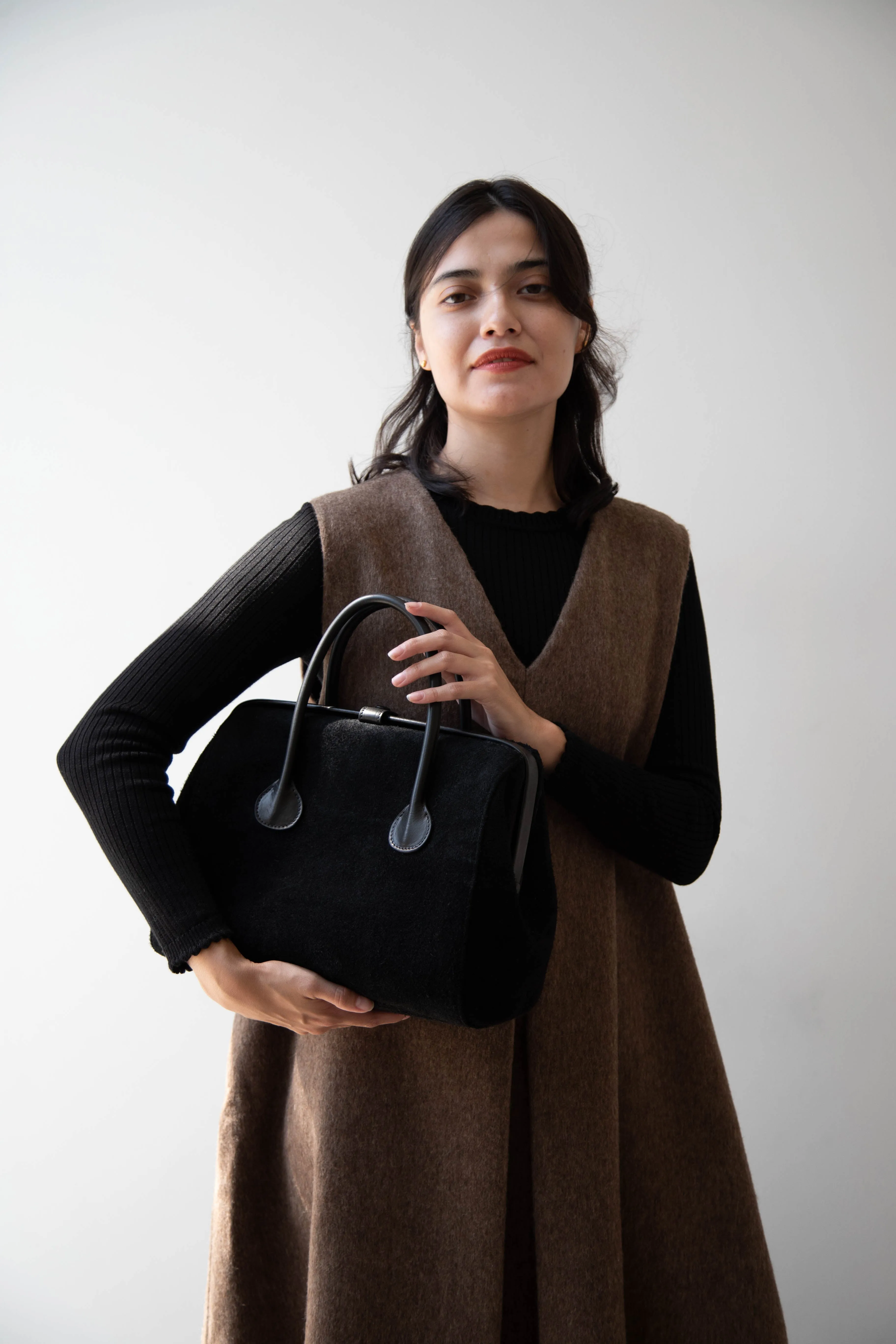 The Backward Vendor | Tanker Carrier Bag in Black Suede