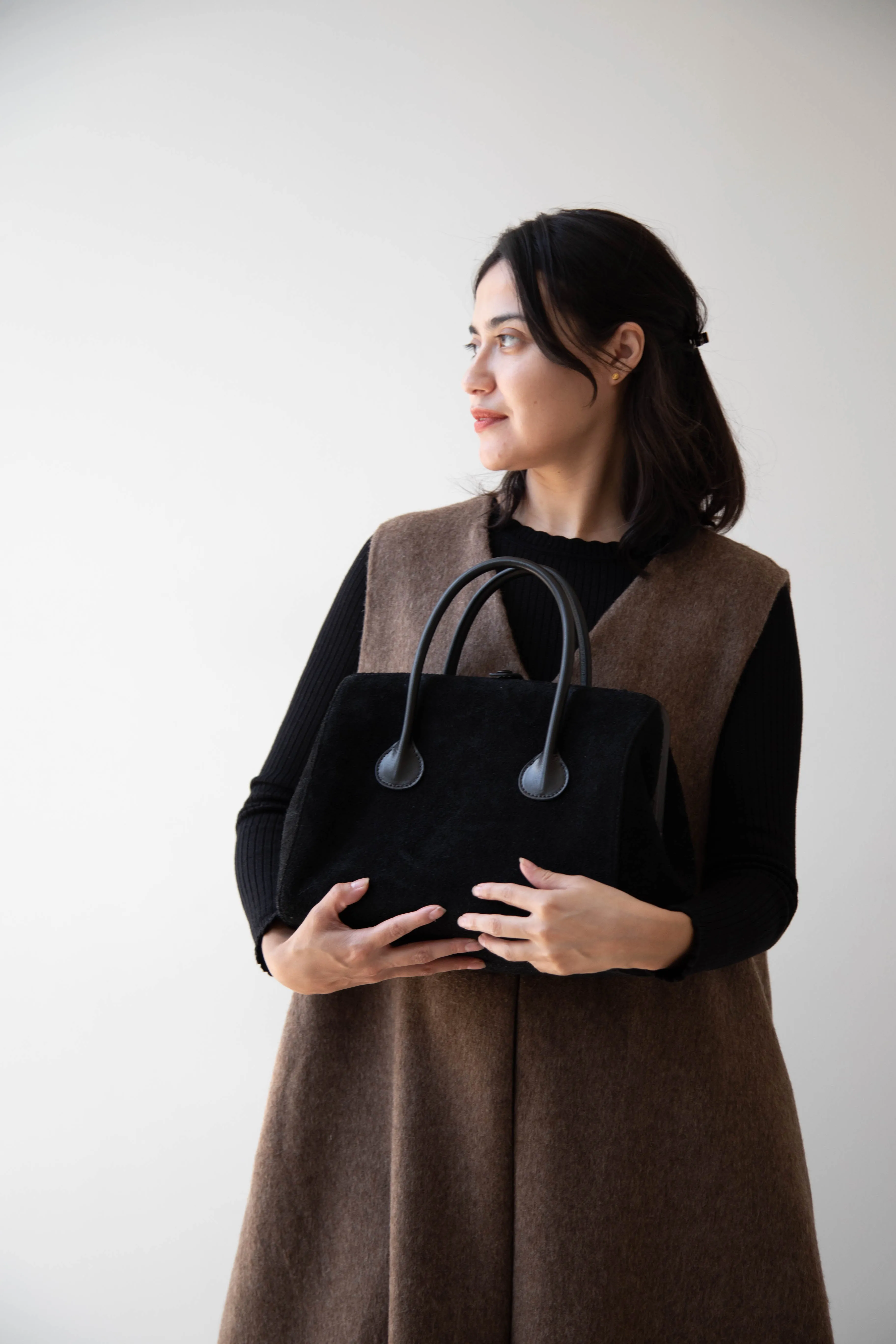 The Backward Vendor | Tanker Carrier Bag in Black Suede
