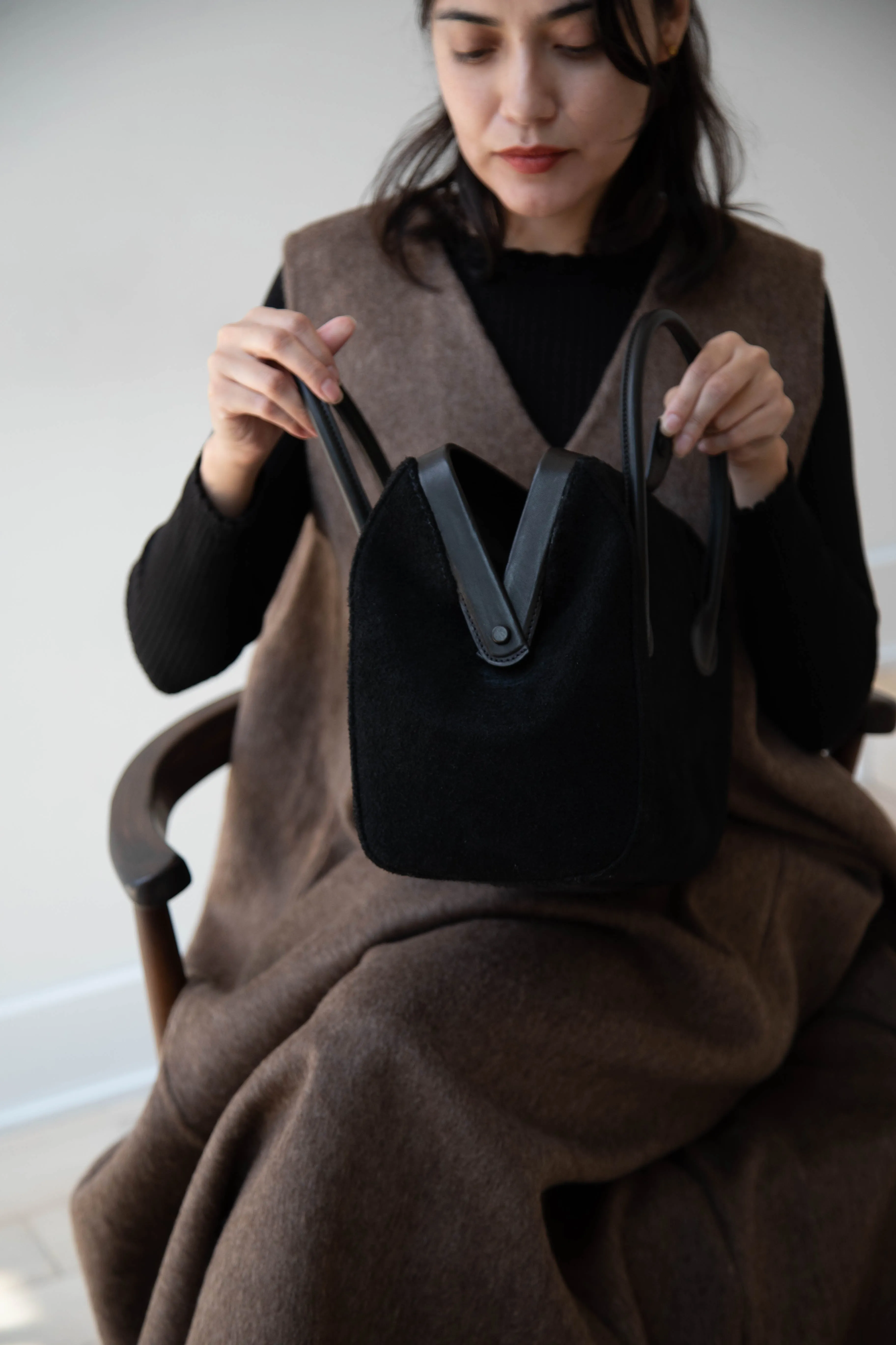 The Backward Vendor | Tanker Carrier Bag in Black Suede