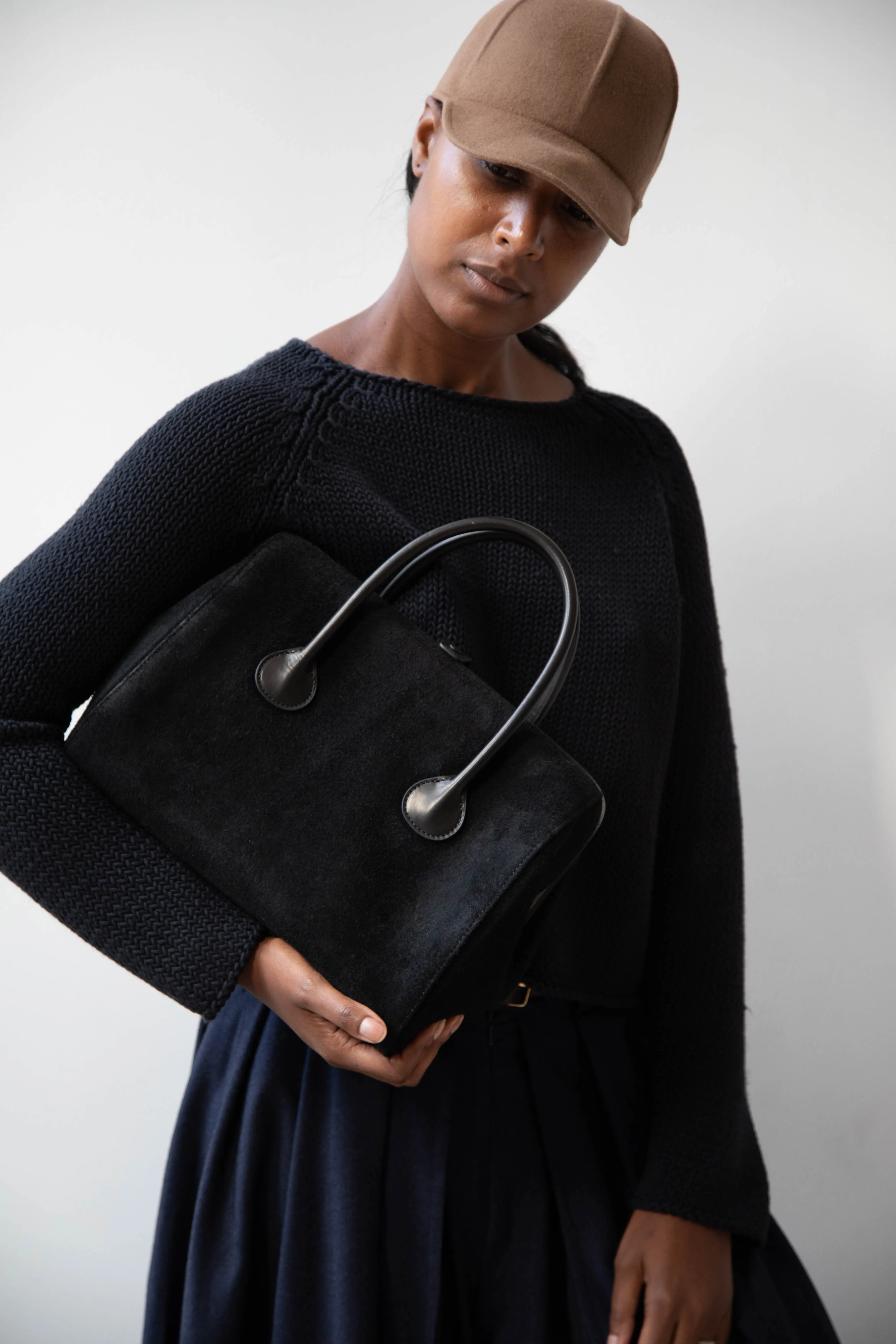 The Backward Vendor | Tanker Carrier Bag in Black Suede