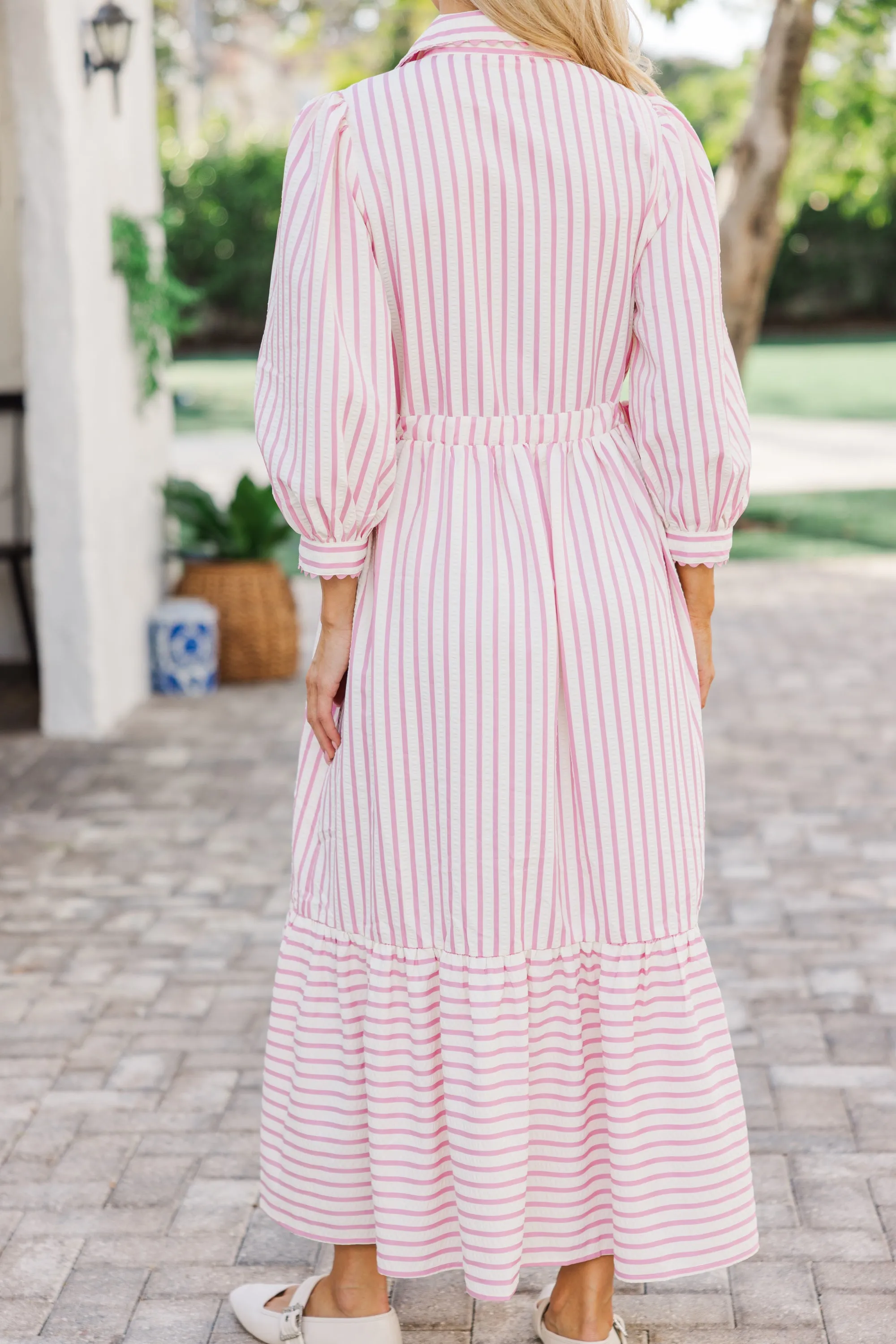 The Beauty Pink Striped Midi Dress