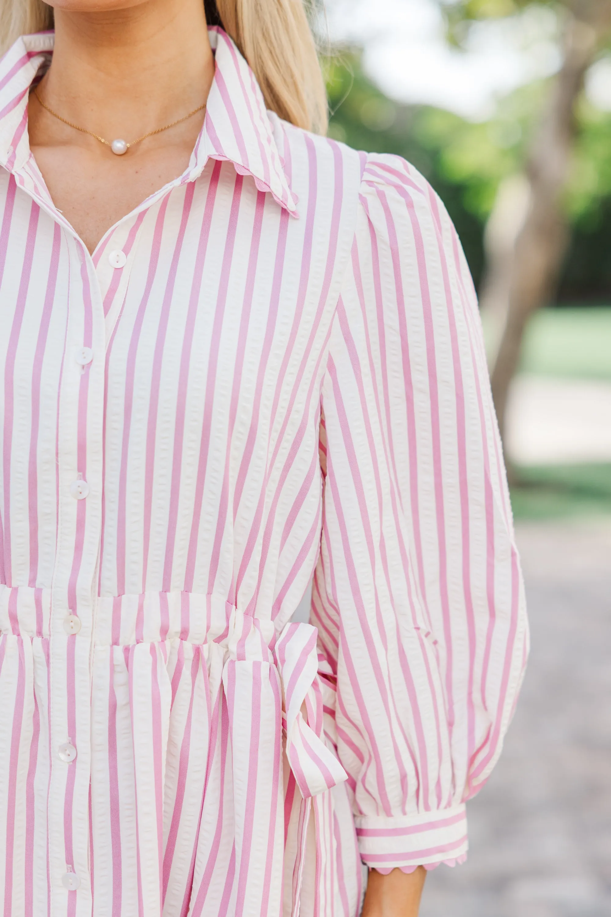The Beauty Pink Striped Midi Dress