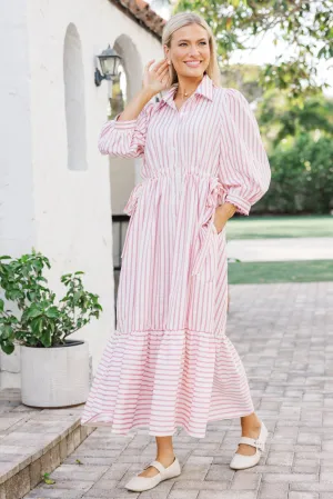 The Beauty Pink Striped Midi Dress