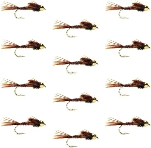 The Fly Fishing Place Bead Head Pheasant Tail Nymph Fly Fishing Flies - Trout and Bass Wet Fly Pattern - 12 Flies Hook Size 14 - One Dozen