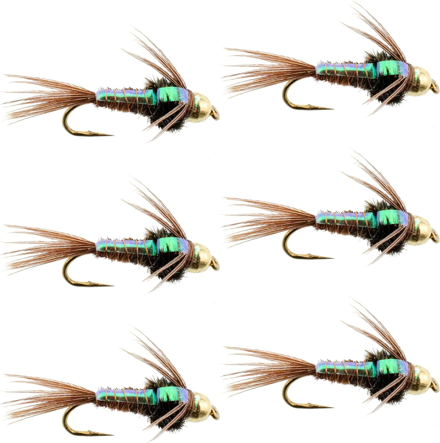 The Fly Fishing Place Tungsten Bead Head Nymph Fly Fishing Flies - Flashback Pheasant Tail Trout Fly - Nymph Wet Fly - 6 Flies Hook Size 12