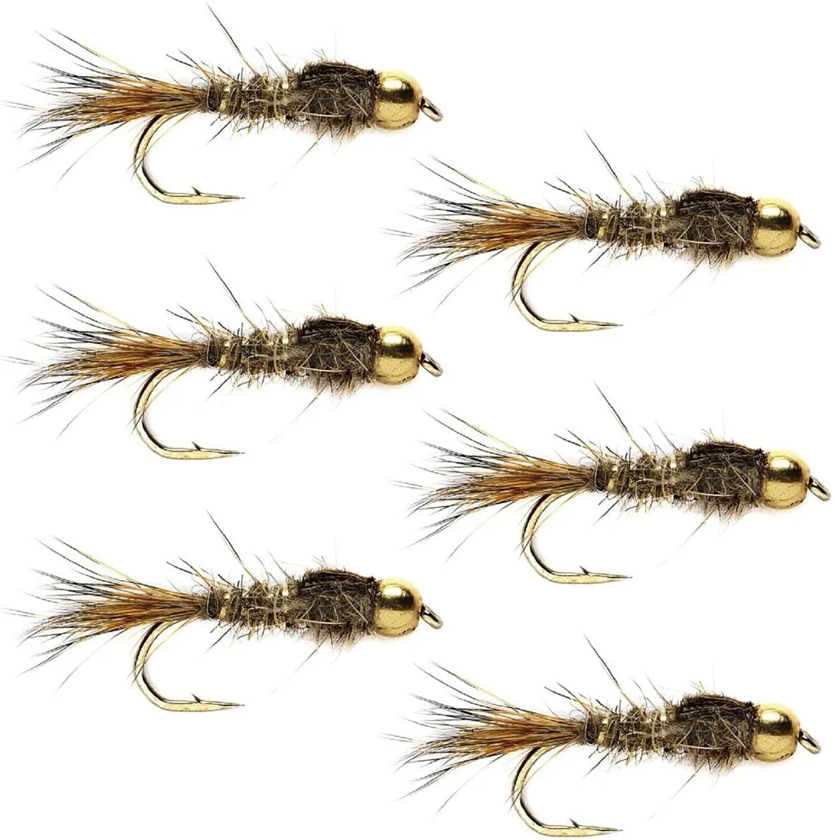 The Fly Fishing Place Tungsten Bead Head Nymph Fly Fishing Flies - Gold Ribbed Hare's Ear Trout Fly - Nymph Wet Fly - 6 Flies Hook Size 14
