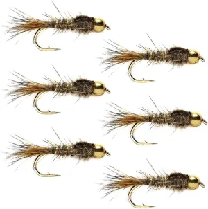 The Fly Fishing Place Tungsten Bead Head Nymph Fly Fishing Flies - Gold Ribbed Hare's Ear Trout Fly - Nymph Wet Fly - 6 Flies Hook Size 14