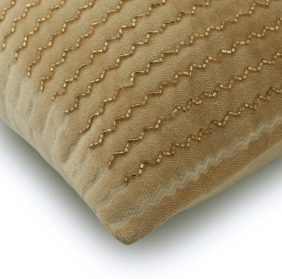 The HomeCentric Cushion Cover for Couch, Gold & Cream 14"x14" (35x35 cm) Throw Pillow Covers, Velvet Beaded Throw Pillows for Couch, Chevron Pattern Modern Easter - Gold Walk