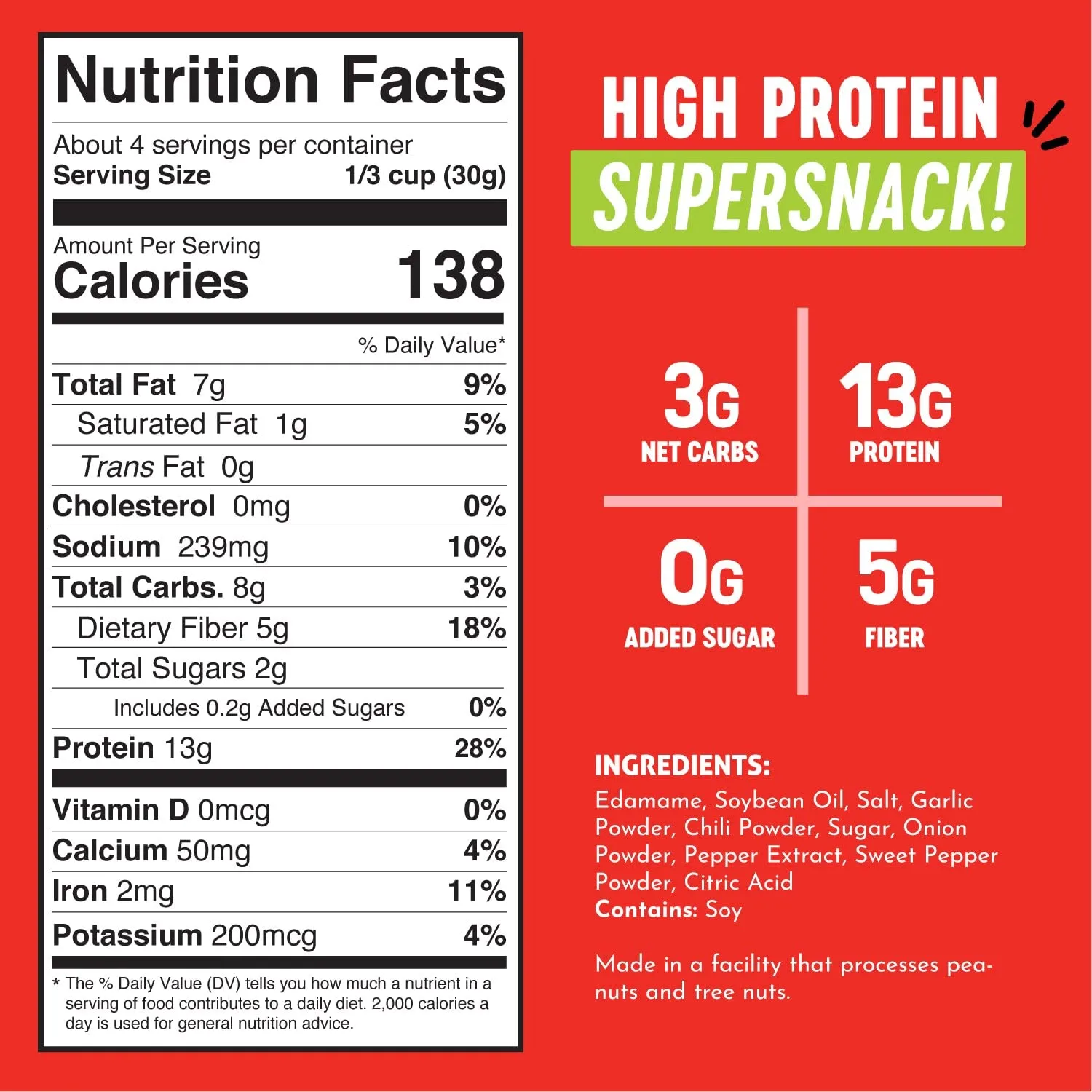The Only Bean Crunchy Roasted Edamame Snack (Sriracha), High Protein Snacks (13g) Healthy Protein Chips, Keto Friendly Food (2g Net), Plant-Based Vegan Snacks, Office Snacks, Spicy Snack, 4oz (3 Pack)