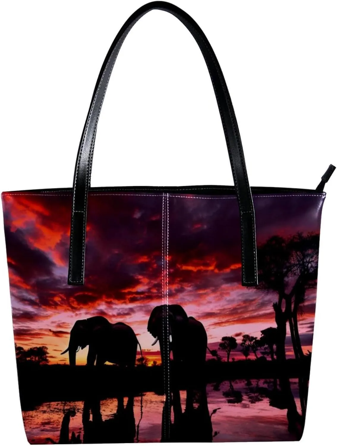 The Tote Bag For Women,Bags For Women,Reusable Shopping Bags,African Sunset Grassland Elephant Handbags