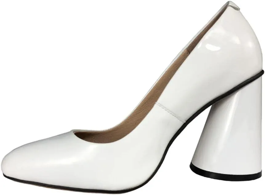 TinaCus Handmade Women's Patent Leather Slip On Round Toe High Cone Heel Pumps Shoes
