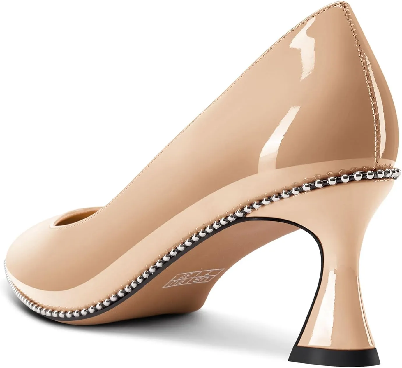 TNYNFBEB Womens Kitten Heel Pointed Toe Pumps Slip-on Sliver Beaded Prom Wedding Dress Basic Classic Patent Leather Summer 2.6 Inches Heels