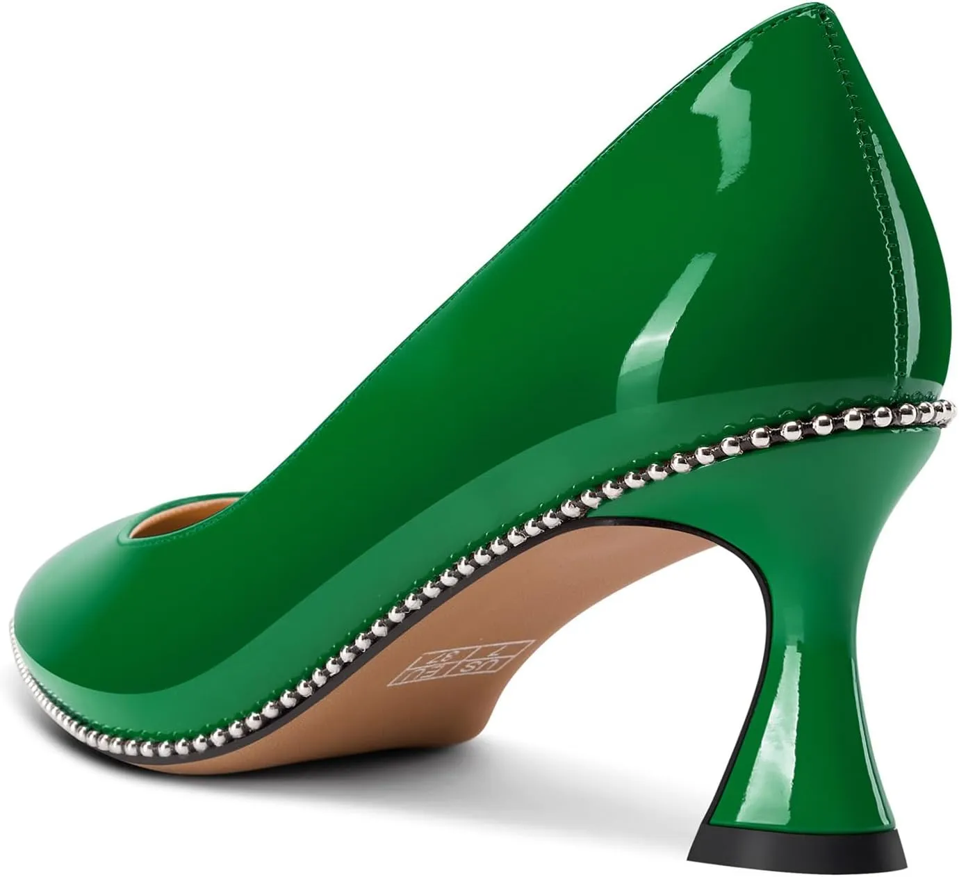 TNYNFBEB Womens Kitten Heel Pointed Toe Pumps Slip-on Sliver Beaded Prom Wedding Dress Basic Classic Patent Leather Summer 2.6 Inches Heels