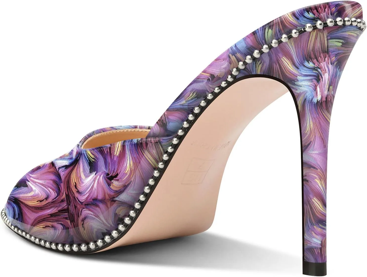 TNYNFBEB Womens Stiletto High Heel Peep Open Toe Sandals Mules Shoes Slingback Slip-on Silver Beaded Prom Party Dress Patent Leather 3.9 Inches Heels