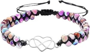 To My Granddaughter/Daughter/Mom Infinity Forever Love Heart Bracelet,Adjustable Natural Emperor Jasper Stone Beaded Wrap Bracelet Duoble Layer for Mind Peace,Bracelet for Women