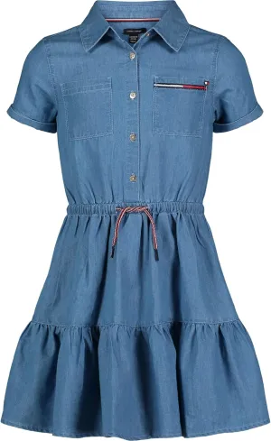 Tommy Hilfiger Girl's Short Sleeve Lightweight Denim Dress, Collared With Cinched Waist