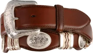 Tony Lama Men's Scalloped Leather Belt Brown 32