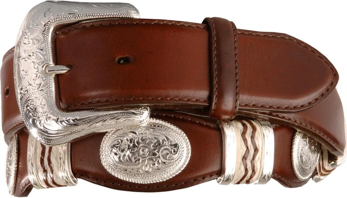 Tony Lama Men's Scalloped Leather Belt Brown 32