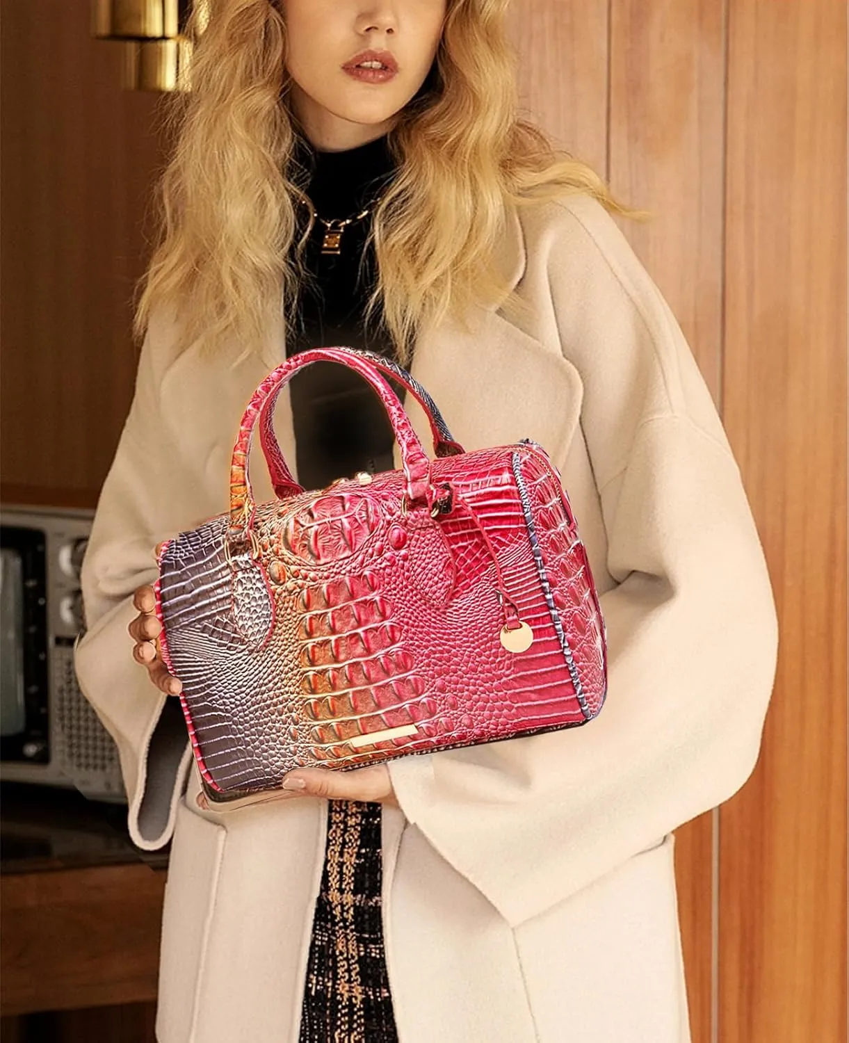 Top-Handle Crocodile Purses For Women Crossbody Leather Bags Trendy Large Capacity Tote with Shoulder Strap