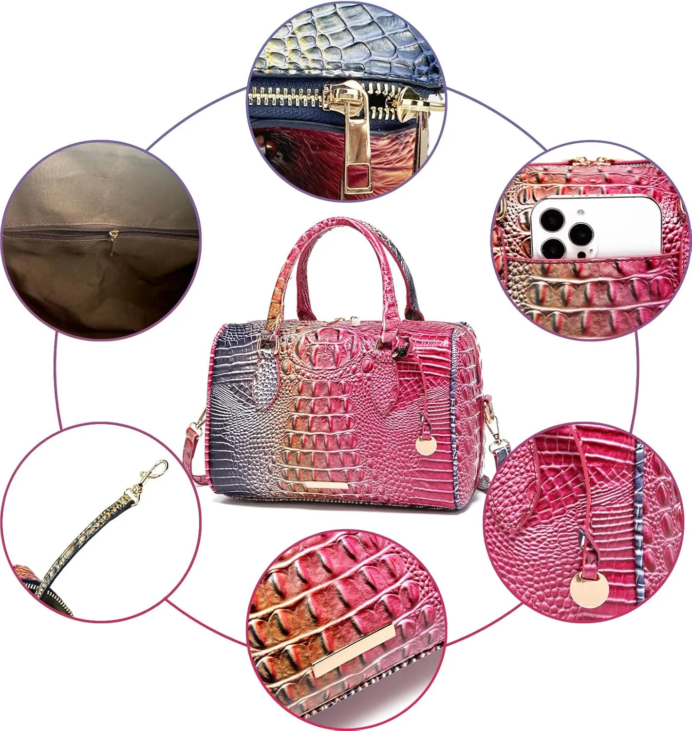 Top-Handle Crocodile Purses For Women Crossbody Leather Bags Trendy Large Capacity Tote with Shoulder Strap