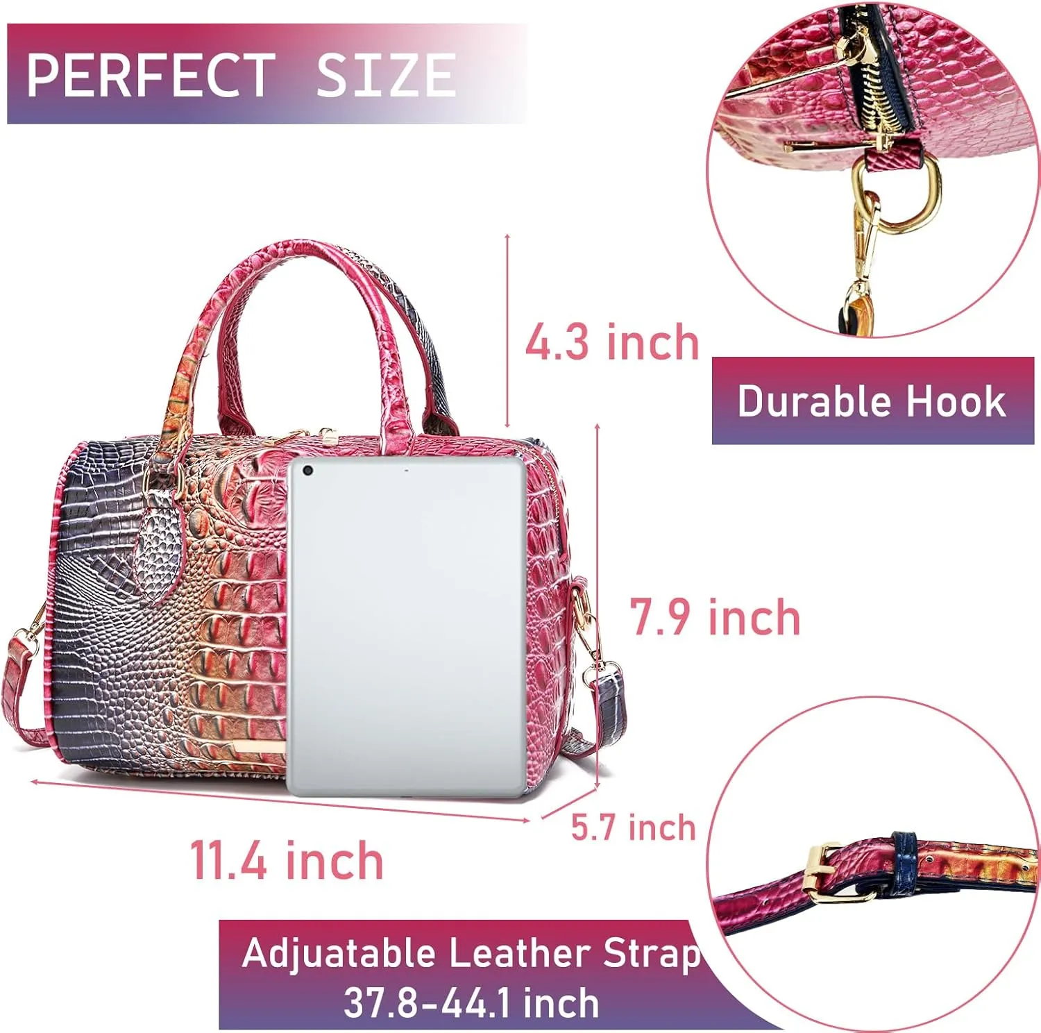 Top-Handle Crocodile Purses For Women Crossbody Leather Bags Trendy Large Capacity Tote with Shoulder Strap