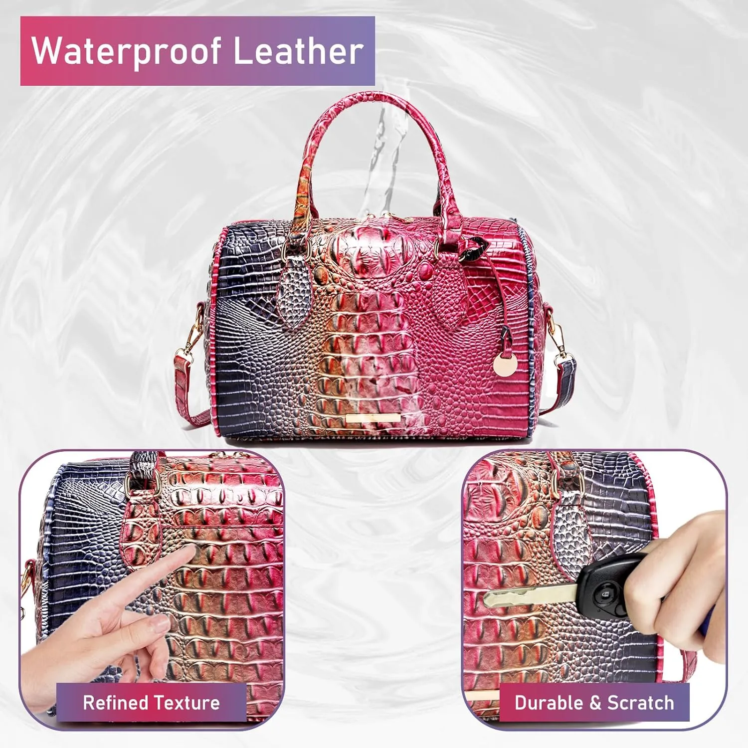 Top-Handle Crocodile Purses For Women Crossbody Leather Bags Trendy Large Capacity Tote with Shoulder Strap