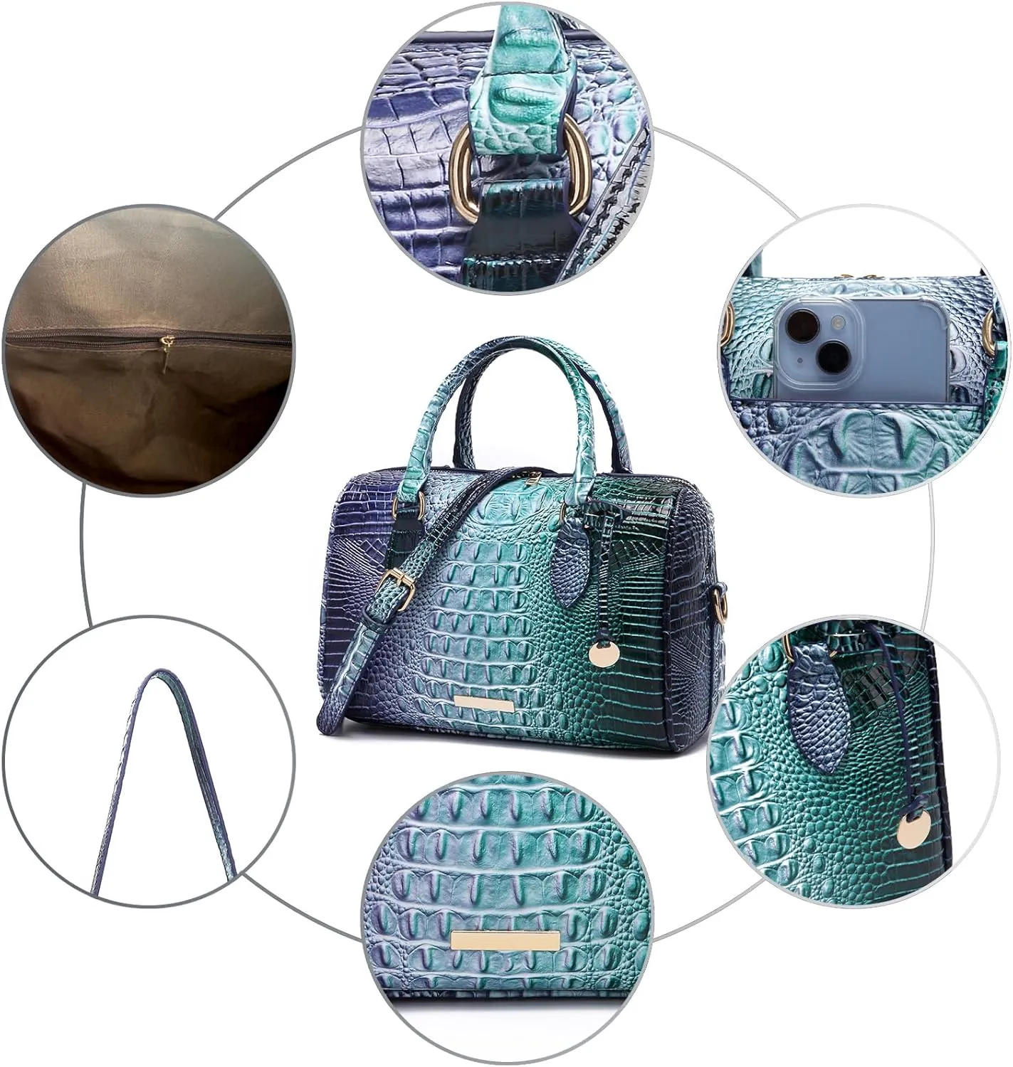 Top-Handle Crocodile Purses For Women Crossbody Leather Bags Trendy Large Capacity Tote with Shoulder Strap
