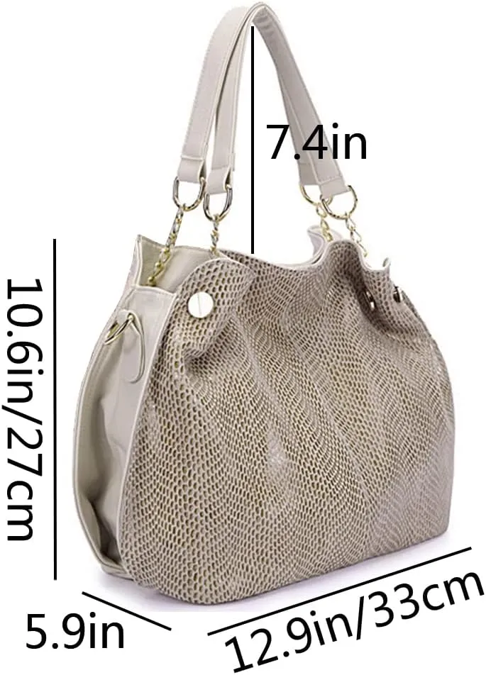 Tote Bag Satchel for Women PU Leather Top-handle Shoulder Bags Snake Pattern Handbag Purse