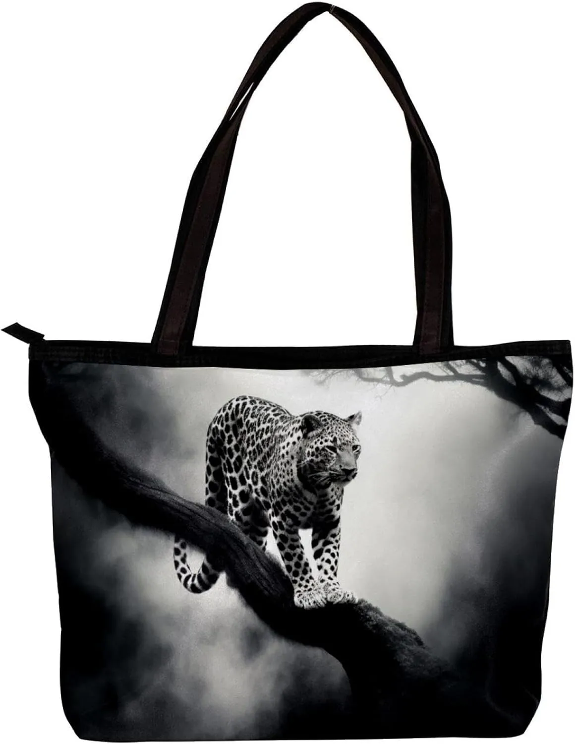 Tote Bags for Women,Womens Handbags,Small Tote Bag,Black Gray Fog Leopard