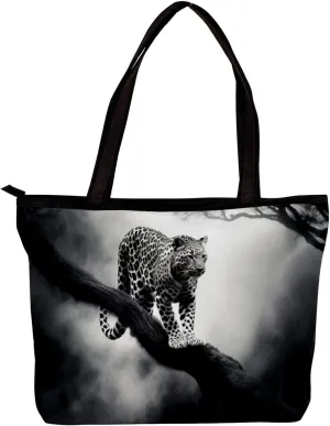Tote Bags for Women,Womens Handbags,Small Tote Bag,Black Gray Fog Leopard