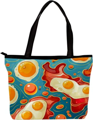 Tote Bags for Women,Womens Handbags,Small Tote Bag,Breakfast Bacon and Eggs