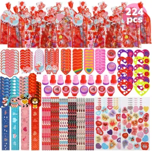 TOY Life 224 Pcs Valentines Day Goodie Bags for Kids, Classroom Exchange 28 pack Valentines Day Gifts for Students from Teacher Valentine Treats for Kids