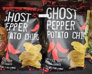 Trader Joe’s Ghost Pepper Potato Chip Lattice Cut Kettle Cooked 7oz 198g (Two Bags)