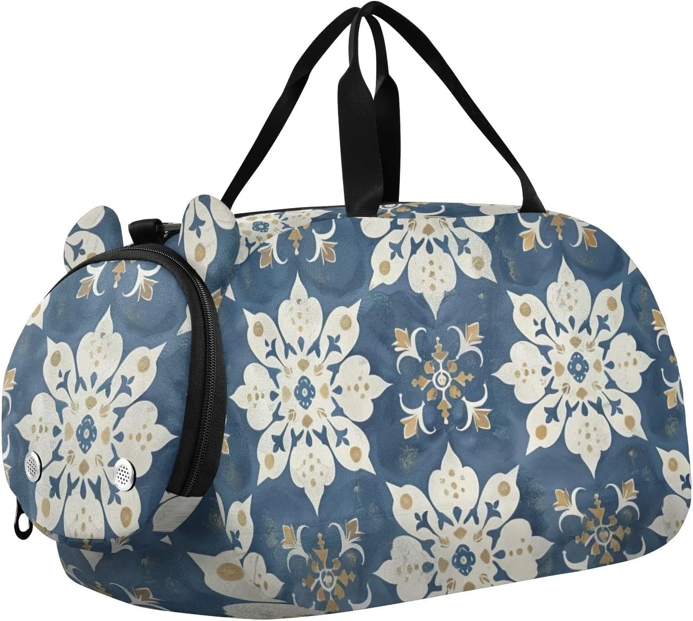 Traditional Floral Pattern Duffle Bag for Girl, Sports Duffle Gym Bags with Shoe Compartment, Personalized Overnight Bag Travel Weekender for Kids