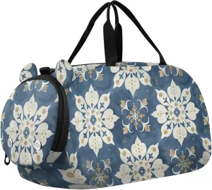 Traditional Floral Pattern Duffle Bag for Girl, Sports Duffle Gym Bags with Shoe Compartment, Personalized Overnight Bag Travel Weekender for Kids