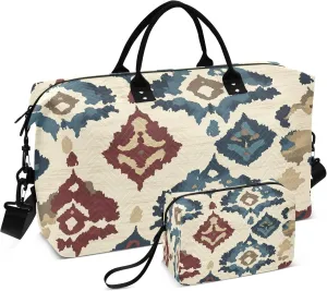 Traditional Pattern Travel Duffel Bags Carry on Weekender Overnight Bag Large for Airplane with Toiletry Bag for Men Women