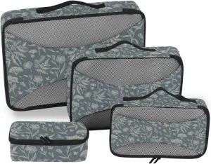 Travel Bags Organizer for Luggage Set of 4 Luggage Cubes for Packing Suitcase Packing Cubes Pqcking Cubes Seamless Pattern Linum Flax Jasmine Hemlock 1888994242