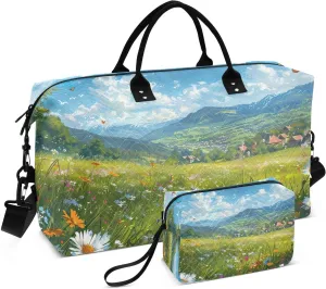 Travel Duffel Bag Large Weekender Overnight Bags for Women Men, Beautiful Meadow Pattern Gym Bag with Toiletry Bag