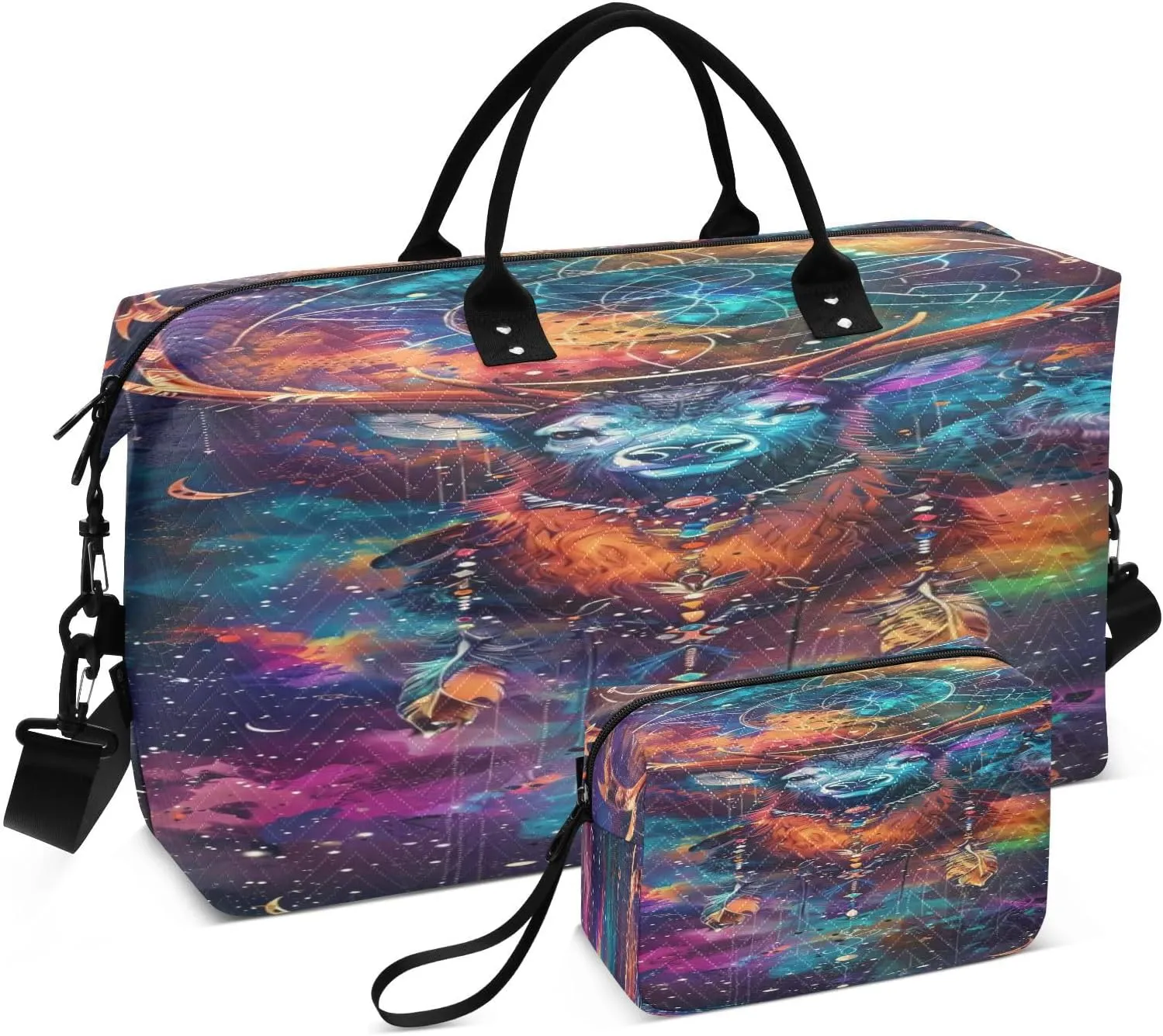 Travel Duffel Bag Large Weekender Overnight Bags for Women Men, Dream Catcher Pattern Gym Bag with Toiletry Bag
