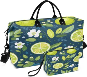 Travel Duffel Bag Large Weekender Overnight Bags for Women Men, Lime Pattern Gym Bag with Toiletry Bag
