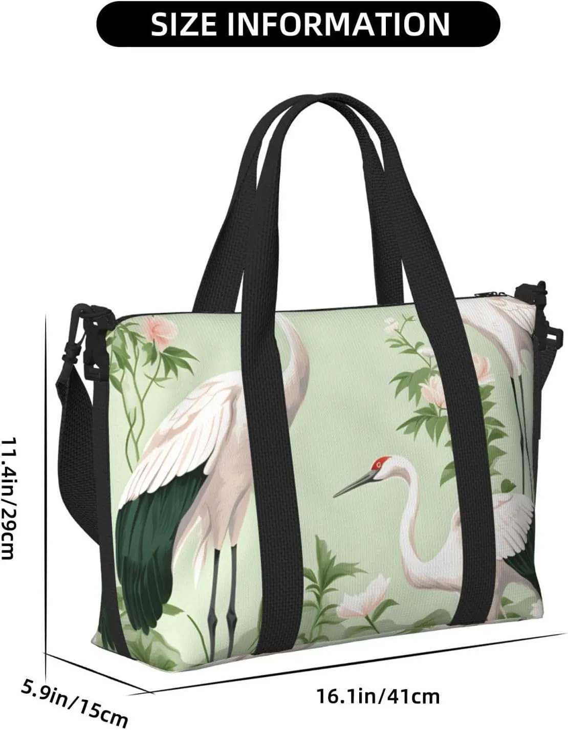 Travel Duffle Bag Crane Japanese Pattern Weekender Overnight Bags Luggage Bag for Women Men Waterproof Sports Gym Bag Hand Bag with Shoulder Strap