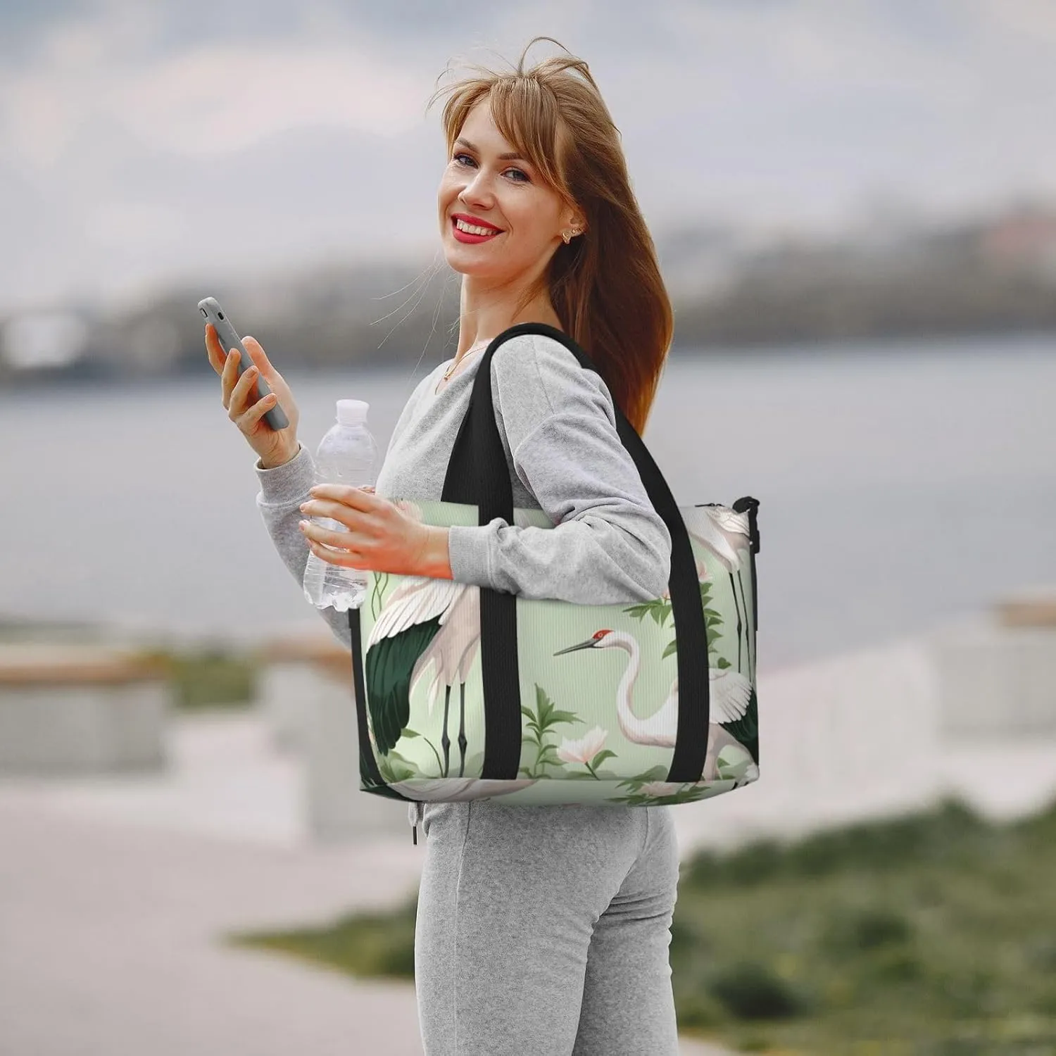 Travel Duffle Bag Crane Japanese Pattern Weekender Overnight Bags Luggage Bag for Women Men Waterproof Sports Gym Bag Hand Bag with Shoulder Strap