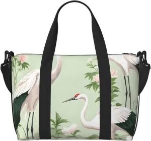 Travel Duffle Bag Crane Japanese Pattern Weekender Overnight Bags Luggage Bag for Women Men Waterproof Sports Gym Bag Hand Bag with Shoulder Strap
