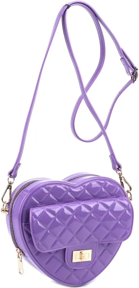 Trendeology Cute Heart Shape Girls Womens Vegan Leather Small Handle Satchel Crossbody Purse