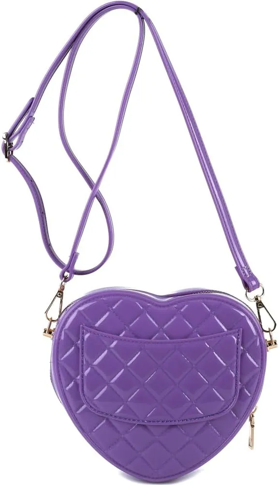 Trendeology Cute Heart Shape Girls Womens Vegan Leather Small Handle Satchel Crossbody Purse