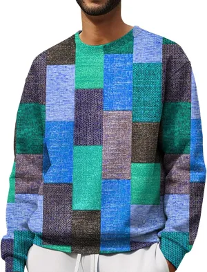 Trendy Crewneck Sweatshirt for Men 2024 Designed Long Sleeve Color Block Pullover Casual Fall Loose Fit Midweight Top