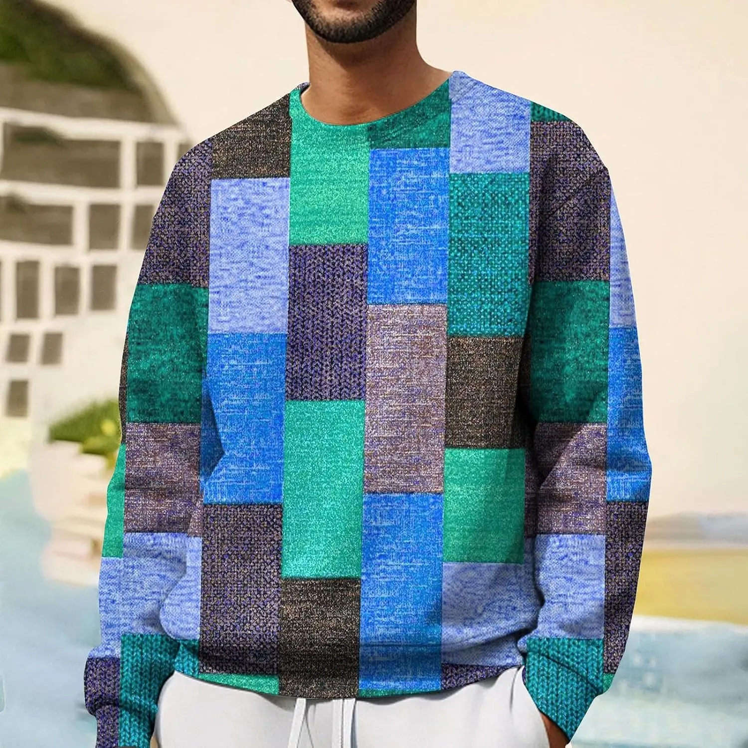 Trendy Crewneck Sweatshirt for Men 2024 Designed Long Sleeve Color Block Pullover Casual Fall Loose Fit Midweight Top