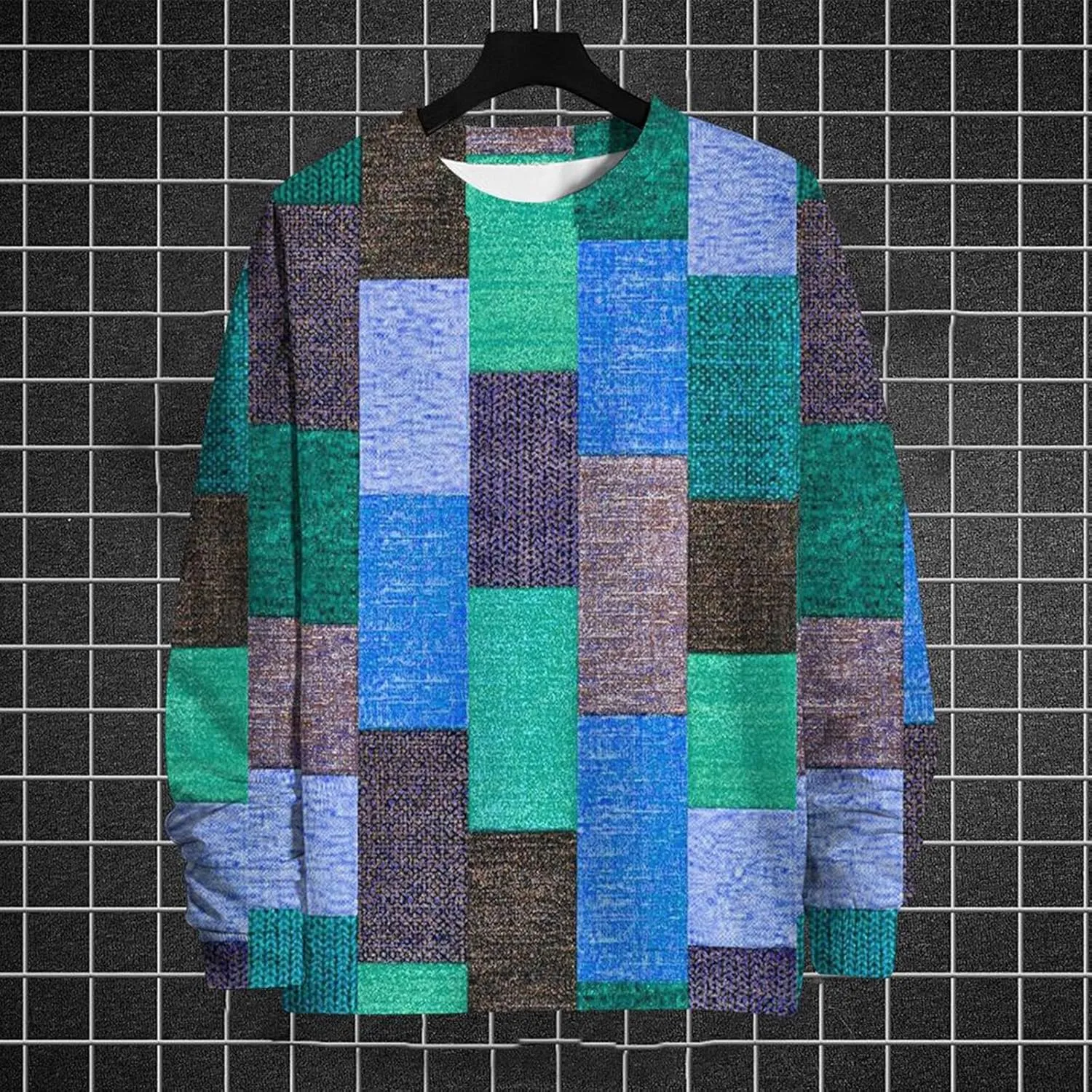 Trendy Crewneck Sweatshirt for Men 2024 Designed Long Sleeve Color Block Pullover Casual Fall Loose Fit Midweight Top