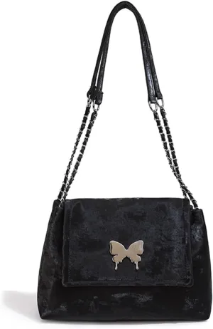 Trendy Hobo Shoulder Bags for Women Butterfly PU Leather Purses and Handbags Ladies Top-Handle Bags with Chain